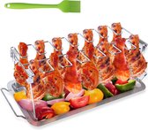 Chicken Leg Holder for Oven & Grill, Stainless Steel Chicken Roaster, Chicken Holder for 14 Legs, Chicken Drumstick Holder with Crumb Tray, Chicken Grill Stand & BBQ Rack