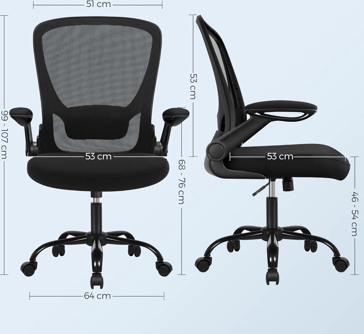 bureaustoel office chair met opklapbare armleuningen, - afbeelding 2