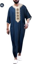 Livano Moslim Kleding - Djellaba Heren - Islamitische Kleding - Alhamdulillah - Arabisch Mannen Kaftan - Marineblauw - Maat XL