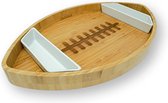 American Football Bamboe bord met 2 x keramische dipschalen, XXL houten schaal/kom (40 x 24 cm) voor chips, rauwkost, nachos en snacks
