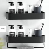BaderiQ® - Doucherek - Troyes/Cholet - 2 stuks - New Design 2024 - Douchemandjes - Mat zwart - Rvs - Plakken of boren - Waterdoorlatend - Design - Planchet