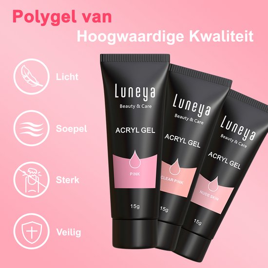 Luneya Luxe Polygel Kit - Polygel Nagels Starterspakket - Inclusief UV LED lamp - 6 Kleuren - Nude Pink - Luneya