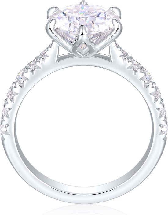Yuliana - Platinum Moissanite Verlovingsring in Tulp Zetting met Schitterende Zijstenen - 1 karaat