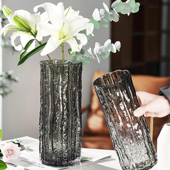Vaas Glas Cilinder Bloemenvaas Moderne Glazen Vazen voor Decoratie 30 x 10 cm Zwarte Glazen Vaas Bloemenvaas Gemaakt van Kristalglas Onregelmatige Vazen voor Thuis Kantoor Feestdecoratie