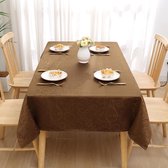 Wasbare rechthoekige polyester tafelkleed 130 x 130 cm Jacquard tafellinnen ornamenten vuilafstotend gemakkelijk in onderhoud bruin.