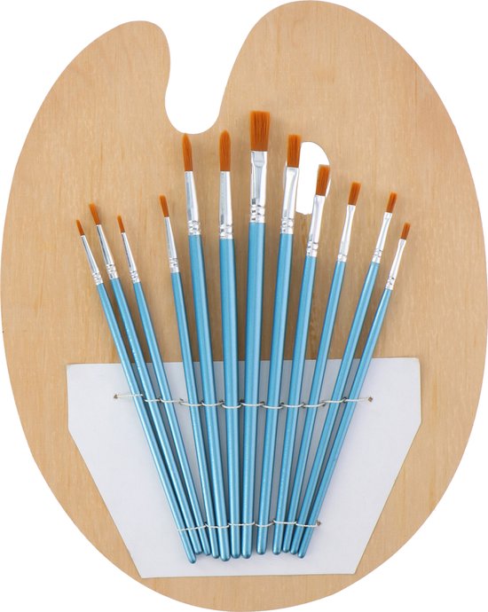 Relaxdays Coffret peinture en bois, valise, set, 18 tubes, palette, pinceaux, huile, couteau à peindre, godet, nature - Beaux-Arts et Loisirs créatifs