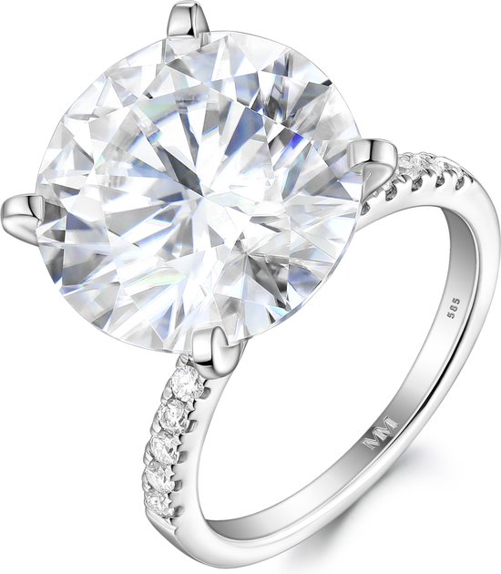 Finesse - Bague de fiançailles moissanite en or blanc 14 carats avec pierres latérales - 7 carats