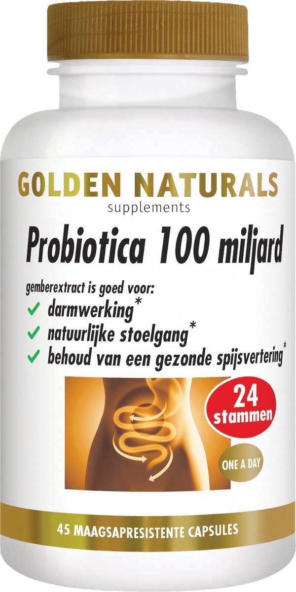 Goedkoopste Golden Naturals Probiotica 100 miljard (45 veganistische maagsapresistente capsules