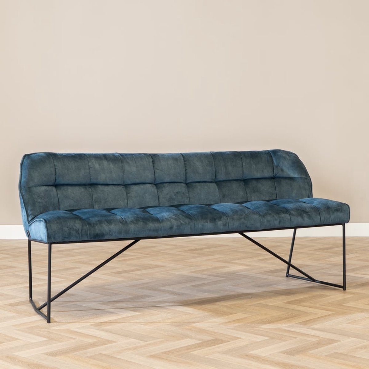Bronx71® Velvet eetkamerbank Janna blauw 185 cm - eettafelbank - eetbank