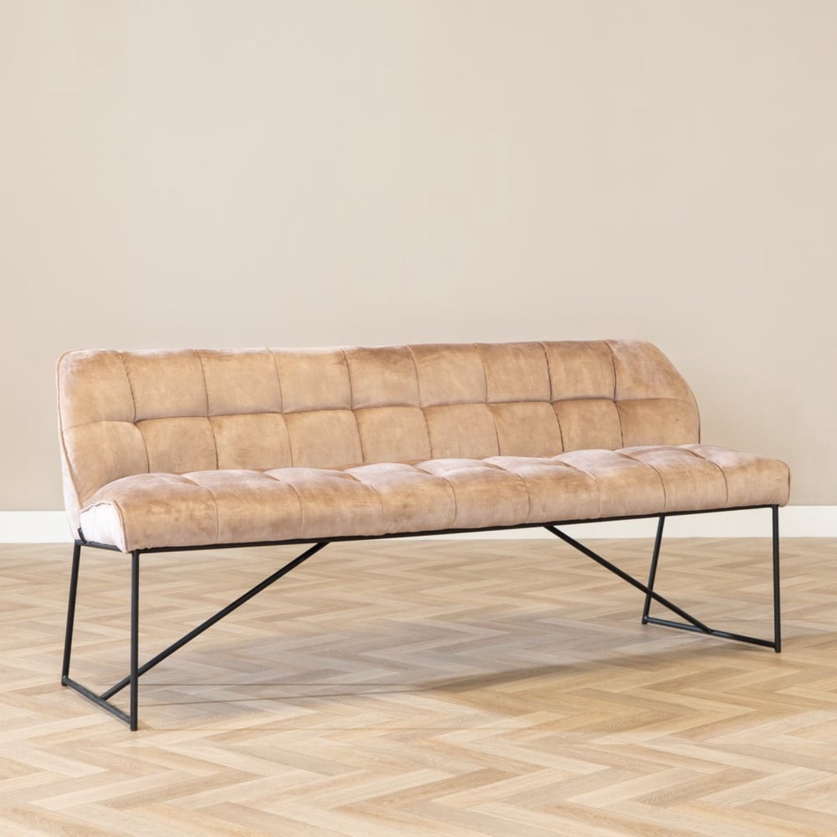 Bronx71® Velvet eetkamerbank Janna taupe 185 cm - eettafelbank - eetbank