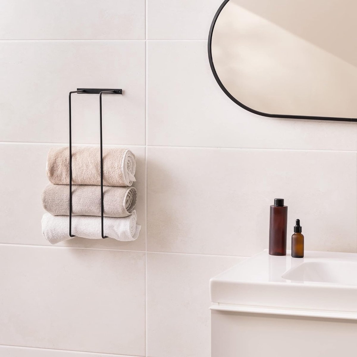 Handdoekenrek met twee stangen - Handdoekhouder om op te hangen - Voor badkamer of keuken - Zwart