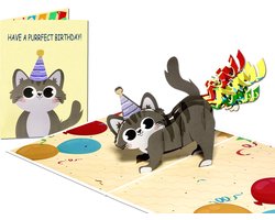 Popcards.nl pop-up kaart - Supergrappige verjaardagskaart met wervelende confetti poes Gefeliciteerd met je Verjaardag pop-up kaart 3D wenskaart