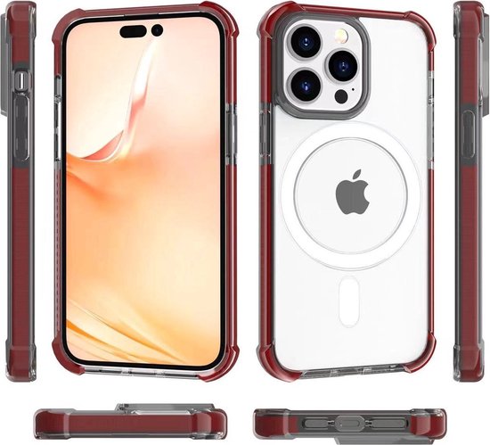 Coque arrière magnétique anti-choc de qualité Premium - Chargement sans fil - Convient pour Apple iPhone 15 Pro - Rouge