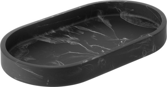 Navaris grote ovalen opberg schaal - Sieradenhouder - 22,5 cm x 12,5 cm Voor wisselgeld, juwelen, ringen en meer - Ovaal - Zwarte marmer look