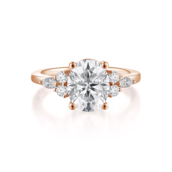 Lustrina - 18k Roségouden Ovaal Moissanite Ring met Schitterende Accenten - 0.9 karaat