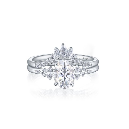 Ethereal Elegance Set - 18k Witgouden Ovaline & Serenella Moissanite Bruidsset Met Marquise Accenten - 1.5 karaat