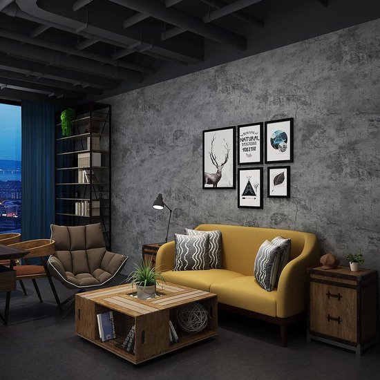 Cementgestructureerd behang, waterdicht betonbehang, vuilafstotend, gestructureerd wandpapier van beton, vliesbehang, 920 x 53 cm, modern behang voor woonkamer, werk