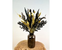 Droogbloemen boeket “Golden Ely” (Small) | 40 cm | Inclusief vaas | Prachtig chique boeket | Een klassieke uitstraling voor ieder interieur Droogbloemen boeket “Golden Ely” (Small) | 40 cm | Inclusief vaas | Prachtig chique boeket | Een klassieke uitstraling voor ieder interieur