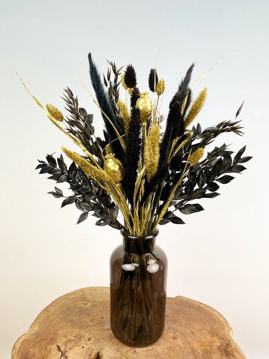 Droogbloemen boeket “Golden Ely” (Small) | 40 cm | Inclusief vaas | Prachtig chique boeket | Een klassieke uitstraling voor ieder interieur