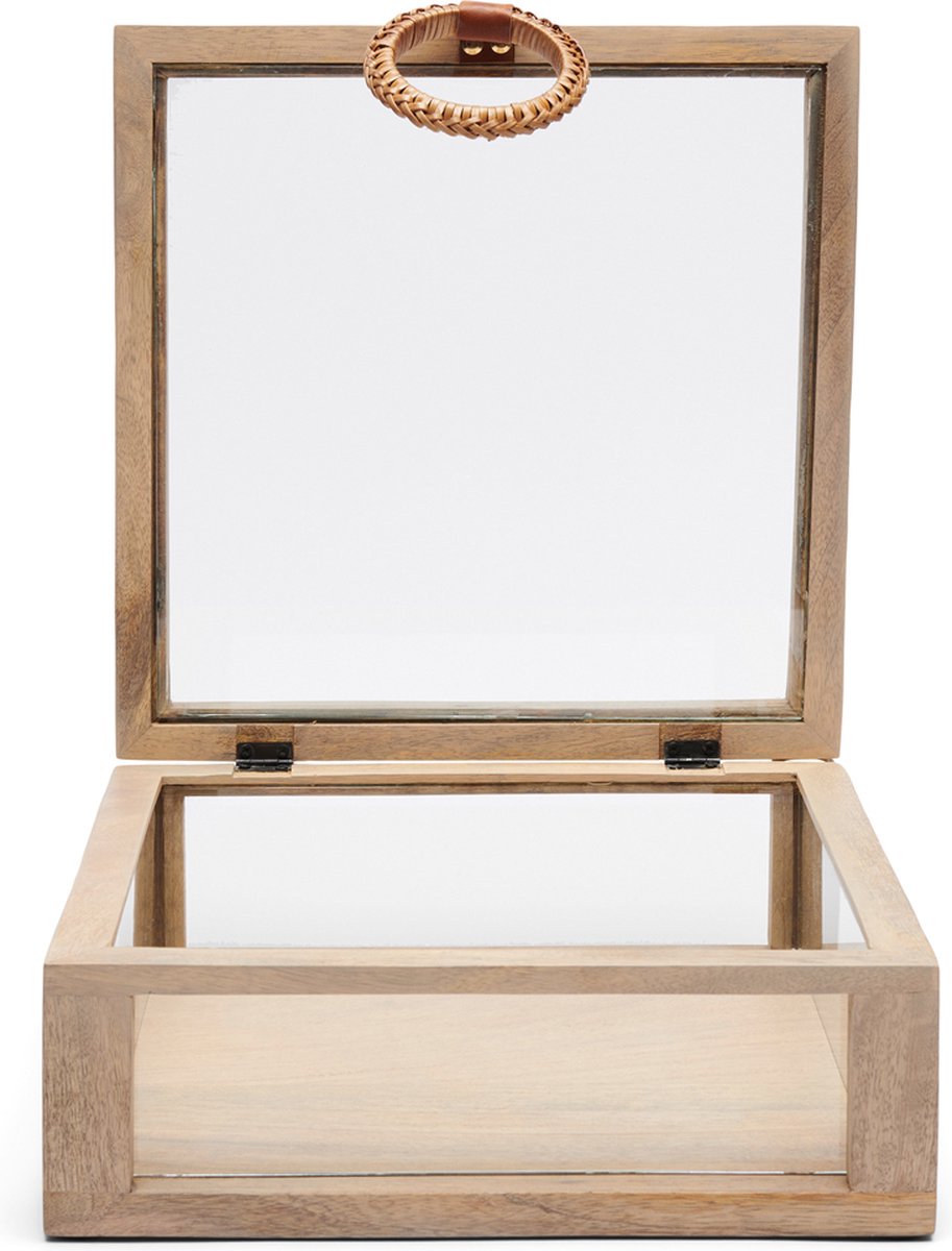 Riviera Maison Vitrine box, opbergkist klein met handvat - RM Canggu Display Box - Lichtbruin - Mangohout - Maat S