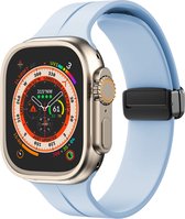 Siliconen bandje - geschikt voor Apple Watch series 1/2/3/4/5/6/7/8/9/SE/SE 2/Ultra/Ultra 2 met case size 42 mm / 44 mm / 45 mm / 49 mm - lichtblauw