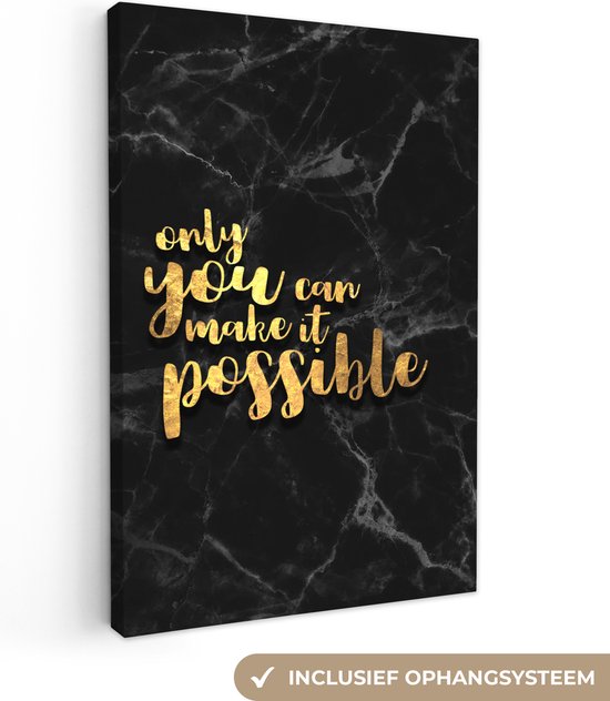 Canvas Schilderij Quote - Motivatie - Marmer - Goud - 20x30 cm - Wanddecoratie