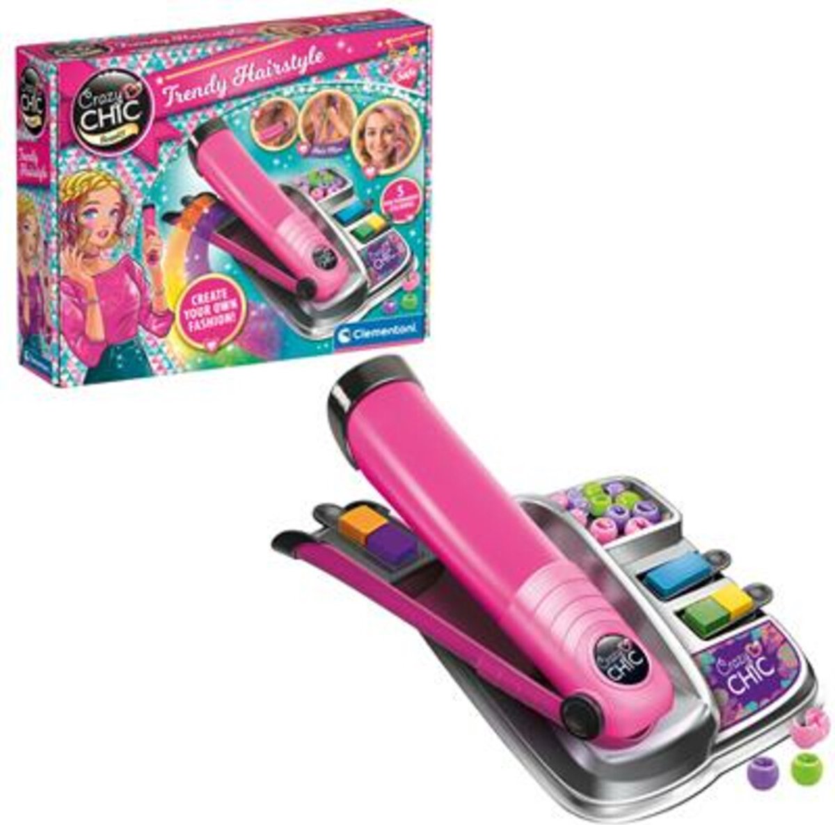 Clementoni - Crazy Chic - Trendy Hairstyle - Kapsalon set met haarverf, tang en accessoires - Vanaf 6 jaar — afbeelding 8
