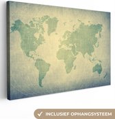 Canvas Schilderij Wereldkaart - Groen - Wereldbol - Aarde - Schilderijen op canvas - 180x120 - Muurdecoratie