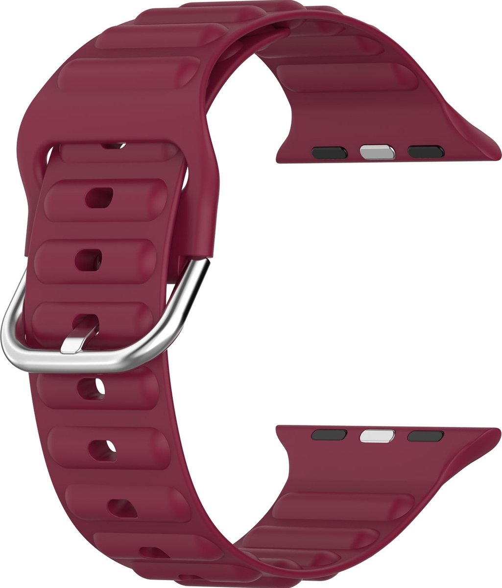 Mobigear Bumpy Siliconen Watch bandje geschikt voor Apple Watch Bandje Gespsluiting - 49/45/44/42 mm - Bordeaux Rood