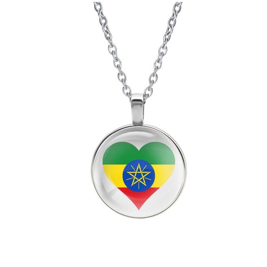 Ketting Glas - Hart Vlag Ethiopië