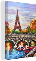 Canvas - Schilderij - Parijs - Water - Eiffeltoren - Stad - Olieverf - 120x180 cm - Muurdecoratie - Interieur