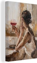 Toile - Peinture - Huile - Vin - Femme - 80x120 cm - Peintures sur toile