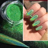 Ensemble de poudre Glitter holographique Set | Paillettes Art d'ongle | Nail Art et Décoration D'ongles | Poudre miroir et pigment | Clous chromés | 1 pièce de poudre à ongles verte