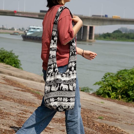 Bohmiaanse stijl schoudertassen, Schoudertas, Reistas van canvas, Bedrukte tas, Etnische stijl tas, Katoenen hobo slingertas voor vrouwen.