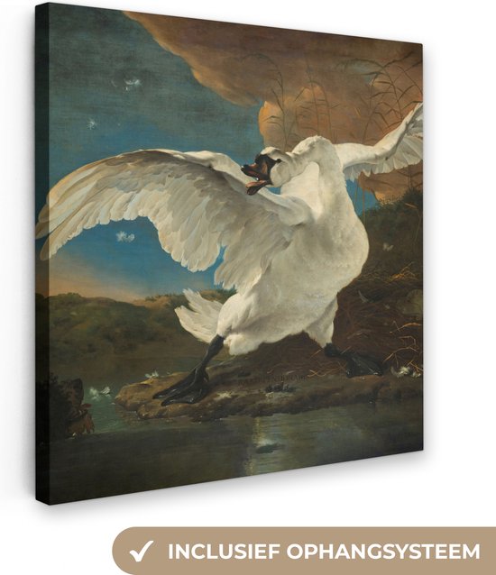 Canvas - Schilderij Zwaan - Bedreigde zwaan - Oude meesters - Jan Asselijn - 20x20 cm - Kamer decoratie - Woonkamer