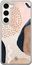Casimoda® hoesje - Geschikt voor Samsung Galaxy S23 - Abstract Dots - 2-in-1 case - Schokbestendig - Geometrisch patroon - Verhoogde randen - Bruin/beige, Transparant