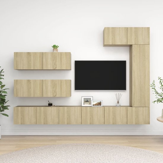 vidaXL Tv-meubelset Hangend - Sonoma eiken - 80x30x30 | 30.5x30x110 | 100x30x30 | Spaanplaat - Kast