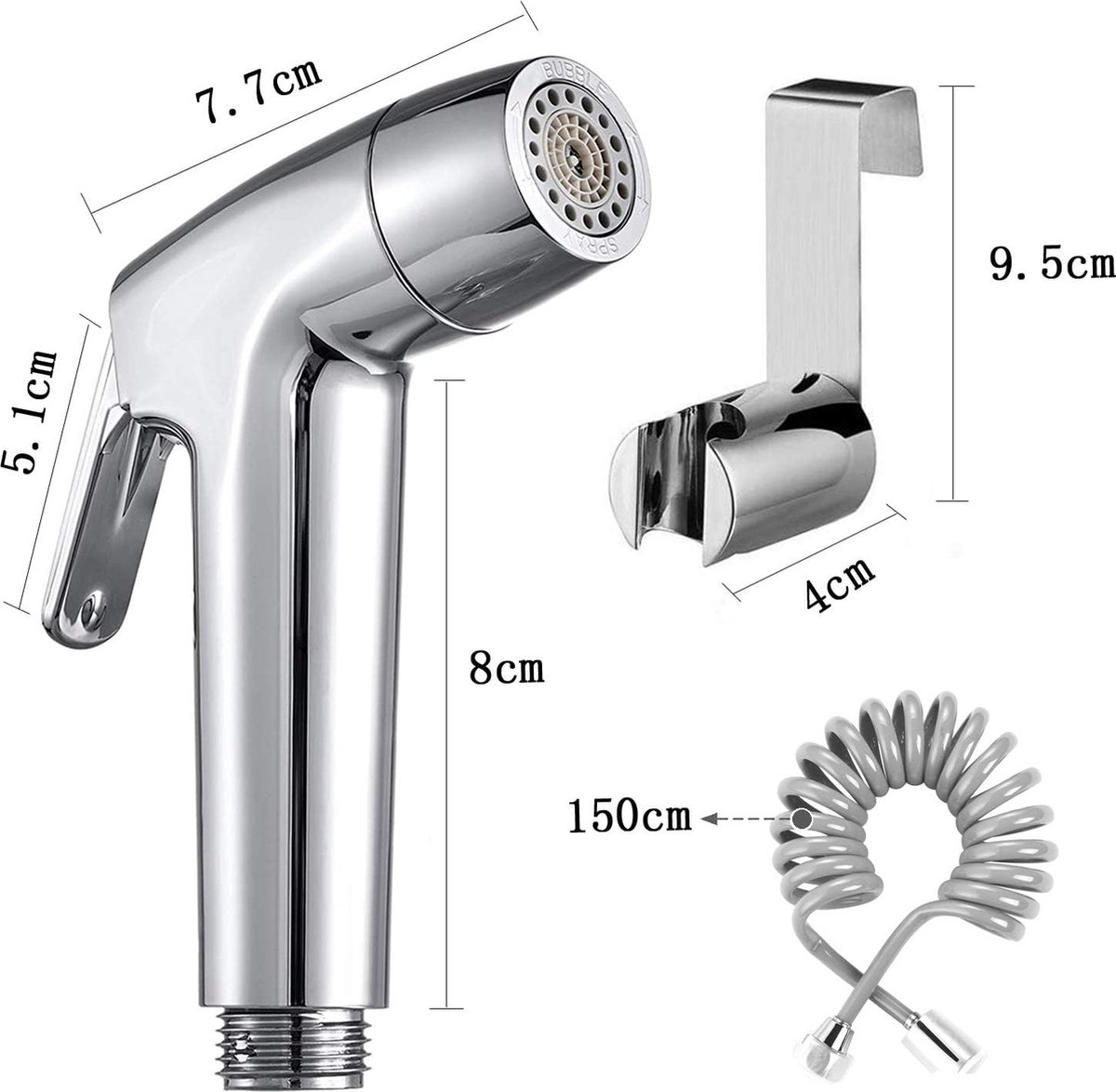Handdouche voor bidettoilet, badkamer, met veerslang, wandhouderset, close- stool, krukpan, waterbloem, vloerreinigingsdoek, luier voor badkamerhygiëne
