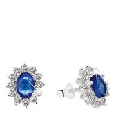 Lucardi Dames Oorbellen met blauwe steen en zirkonia - Oorbellen - Cadeau - Echt Zilver - Zilverkleurig