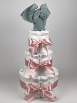 Chouette-Chouette | Luiertaart Meisje | Kraamcadeau | Geboorte Meisje | Babyshower | Olifant Stone groen - donker Poeder Roze