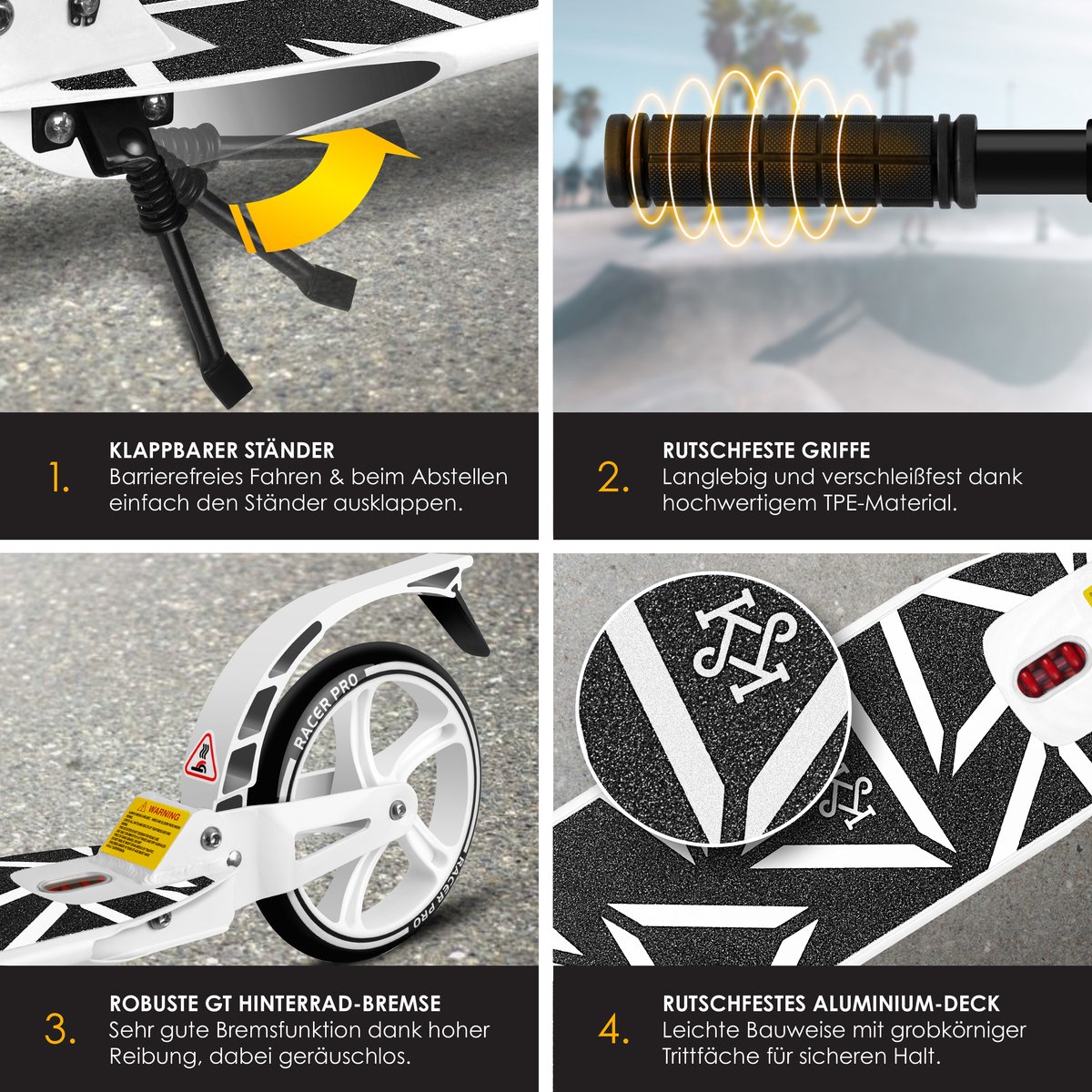 KESSER® Stuntstep voor Volwassenen en Kinderen - Step Opvouwbaar en Verstelbaar in Hoogte - Kinderstep Aluminium - Wit