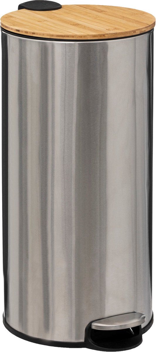 Goedkoopste 5Five Delta Afvalemmer - Soft close - Antigeur actief koolstoffilter - Uitneembare emmer - 30L - Bamboe Inox