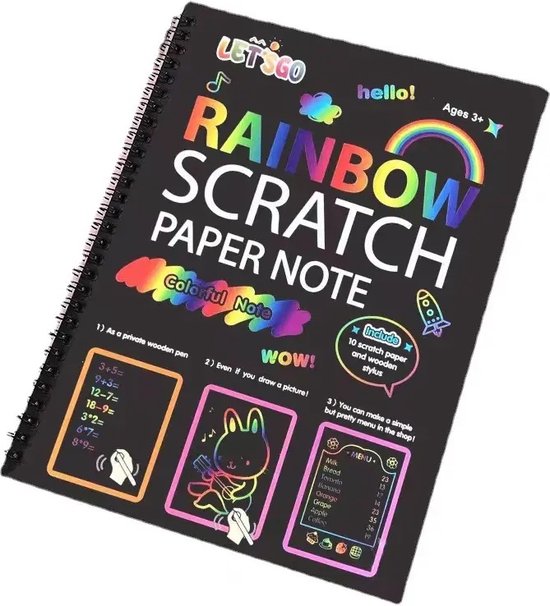 12-bladige regenboog kras notitieboekjeset - Kleurtekenpapierset voor kinderverjaardagsspelletjes, feestartikelen, kerst- en paasactiviteiten - Perfect cadeau voor meisjes en jongens van 3-12 jaar oud! - Kerstcadeau