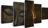 Artaza Canvas Schilderij Vijfluik Boeddha Beeld Met Wierook - 150x80 - Foto Op Canvas - Canvas Print