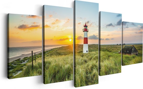 Artaza Canvas Schilderij Vijfluik Vuurtoren met Zonsopgang op een Eiland - 200x100 - Groot - Foto Op Canvas - Canvas Print