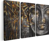 Artaza Canvas Schilderij Drieluik Gouden Boeddha Van Aquarel - Abstract - 180x120 - Groot - Foto Op Canvas - Canvas Print