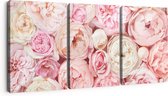 Artaza Canvas Schilderij Drieluik Witte Roze Rozen Boeket - Bloemen - 180x80 - Groot - Foto Op Canvas - Canvas Print