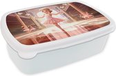 Broodtrommel Wit - Lunchbox Ballerina - Meisjes - Roze - Kinderen - Brooddoos 18x12x6 cm - Brood lunch box - Broodtrommels voor kinderen en volwassenen