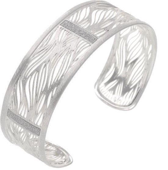 Behave Armband - bangle in fijn gekrast design - zilver kleur - 17cm