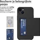 iMoshion Hoesje Met Pasjeshouder & Screenprotector Gehard Glas & 2 Pack Camera Lens Protector Geschikt voor iPhone 15 Plus - Zwart